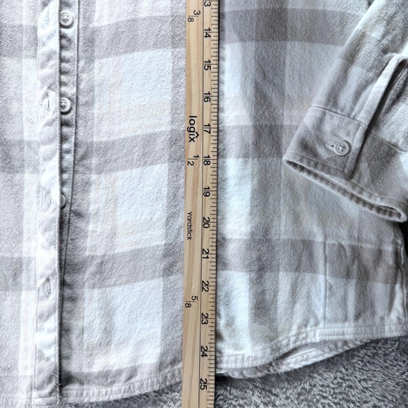 Columbia Womens Plaid Flannel Button Down Shirt Tan Cream Large L Long Sleeve - Picture 7 of 12